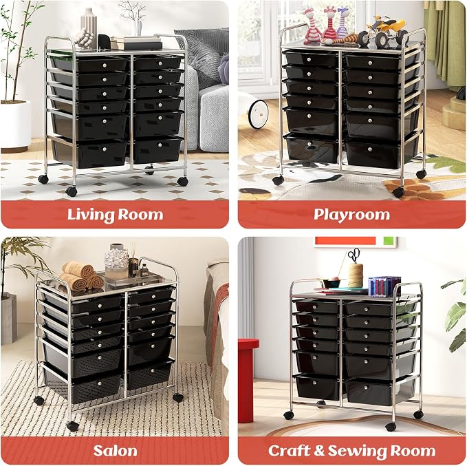 BECOMFORT 12-Drawer Rolling Cart with Drawers, Storage Cart on Wheels, Teacher Classroom Organizers with Metal Frame, Mobile Craft Cart, Trolley Utility Cart for School Office Play Room