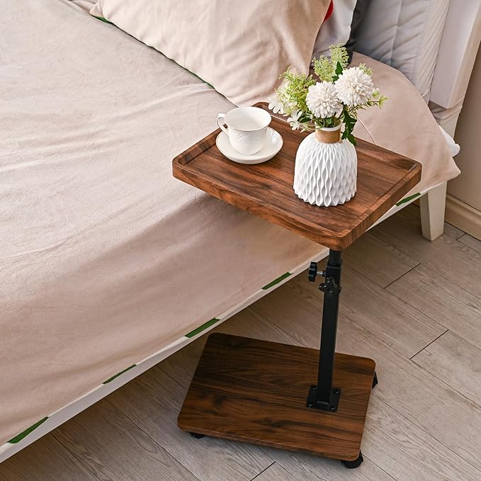 C Table End Table Adjustable Height,C Shaped End for Couch，Snack Tables,360°Swivel TV Tray Sofa Table,Tables that Slide Under,Coffee SideTable for Bed,Chair,Bath-tub (Black Color)