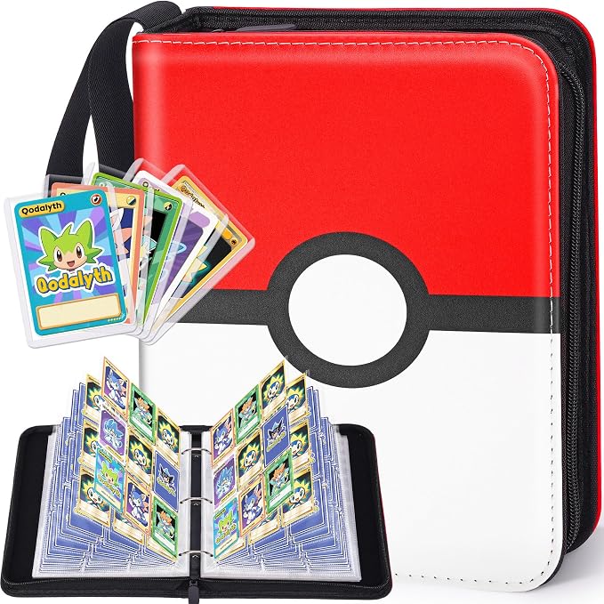 9 Pocket Card Binder with Zipper, Holds 900 Cards, PU Trading Card Album with 5 Hard Plastic Sleeves,Double-Sided Design. Great for Game Cards and sport card