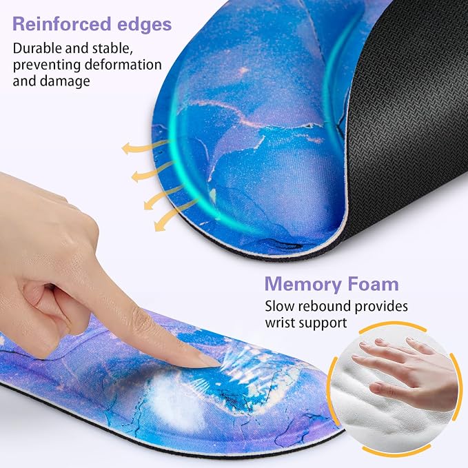 Mouse Pad Purple, Mouse Pad with Wrist Rest Set, 3-in-1 | Wrist Support Mousepad Set,Gaming with Anti-Skid Base,Ergonomic Memory Foam Keyboard Gel Wrist Rest