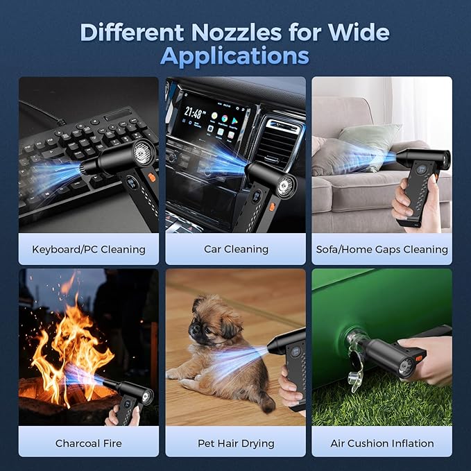 Compressed Air Duster, 150000RPM Electric Air Duster with LED Display & Light, 4 Gear Adjustable Cordless Air Blower, Rechargeable Brushless Motor Turbo Fan for Keyboard, Electronic Devices, Home, Car