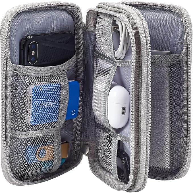 CAOODKDK Electronic Organizer Bag, Waterproof Portable Electronic Organizer Travel Accessories Cable Bag Universal Cord Storage Case for CableCord Storage Double Layer - Gray, Large