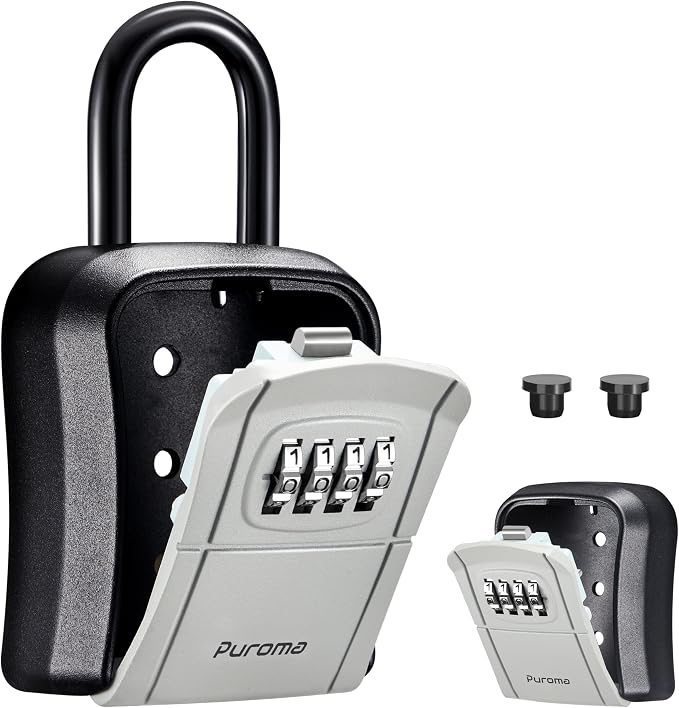 Puroma Key Lock Box, Portable Combination Lockbox Wall-Mounted Key Storage Box for House Keys, Resettable Code Safe Security Lock Box for Home, Office, Apartment Spare Key Storage (1 Pack, Gray)