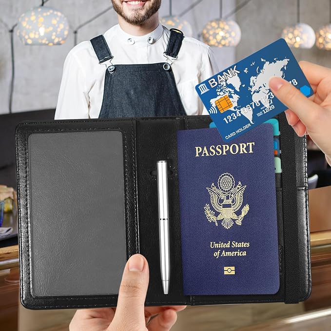 ACdream Unisex Faux Leather Passport and Vaccine Card Holder, RFID Blocking, Black, 20 in