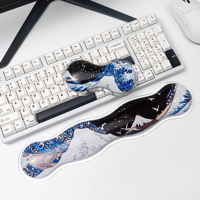 Ergonomic Silicone Gel Keyboard and Mouse Wrist Rest Set – Clear Wrist Rest for Computer Keyboard 60%/68%/75%, Comfort & Support for Typing and Gaming (Black Blue)