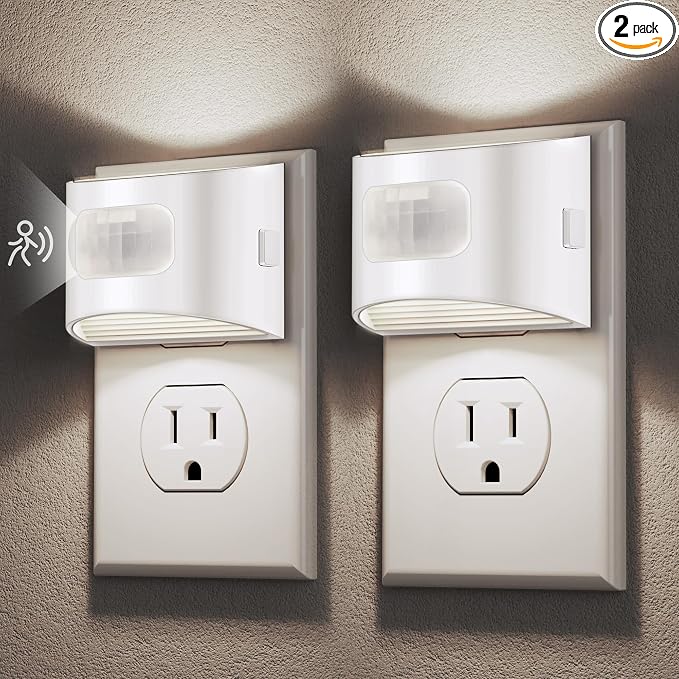 DORESshop LED Night Light[2 Pack], Night Lights Plug into Wall, 3 Mode Plug in Night Light with Motion Sensor, Dusk to Dawn Sensor, Nightlights for Adults, Bedroom, Bathroom, 5000K White Cover