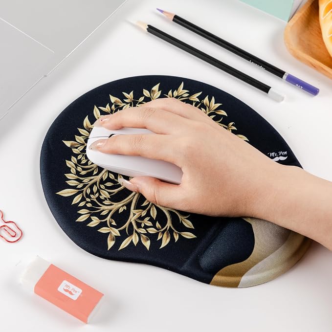 Mr. Pen- Ergonomic Mouse Pad with Wrist Rest, Golden Tree Design | Breathable Fabric with Memory Foam Cushion, Non-Slip Rubber Base, Gel Mouse Pad with Wrist Support