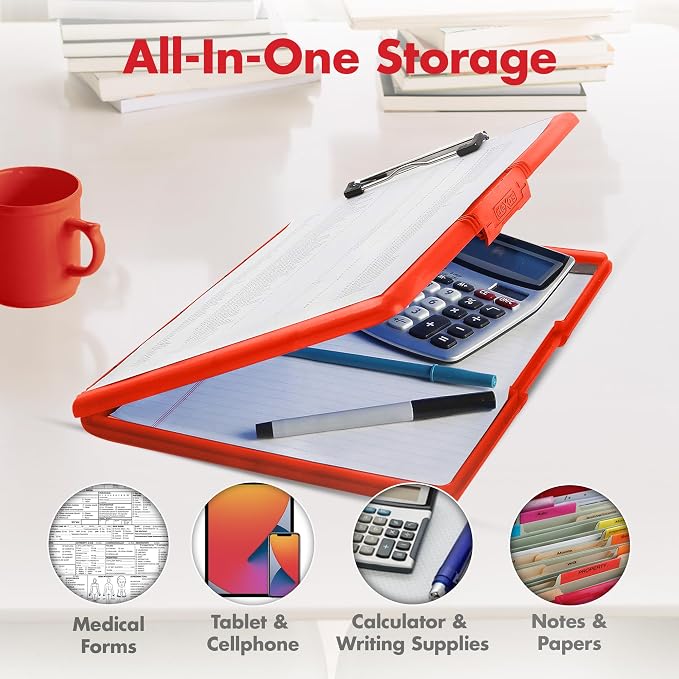 Dexas Slimcase 2 Plastic Clipboard with Storage and Side Opening, Strawberry Red, Office Supplies Clipboards to Organize, Carry and Store, A4 Holder, Style and Functionality Nursing Clipboards