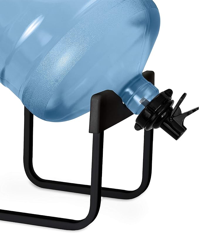 Brio Stainless Steel 3-5 Gallon Water Jug Stand and 2 Dispenser Valves, Rust-Resistant Non Slip Water Stand with BPA Free Fast Flow Water Spout Fits BOTH 48mm and 55mm Bottles 2 CAPS INCLUDED (Black)