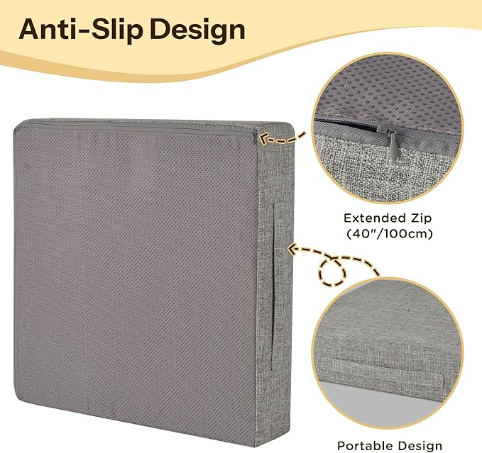 Recliner Cushions for Elderly 20X20X4 Inch Thick Seat Cushion for Recliner Chair with Non-Slip Bottom and Washable Cover Square Chair Cushions for Couch, Armchair, Floor (1, Light Grey)