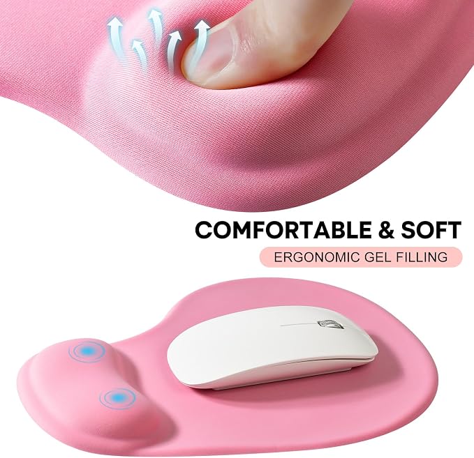 JIKIOU Ergonomic Mouse Pad with Gel Wrist Rest 2 Pack, Portable Small Pink | Upgraded-Prevent Gel Leakage, Ergonomic Design for Pain Relief, Cooling Gel filled, Smooth Lycra Surface, Non-Slip PU Base