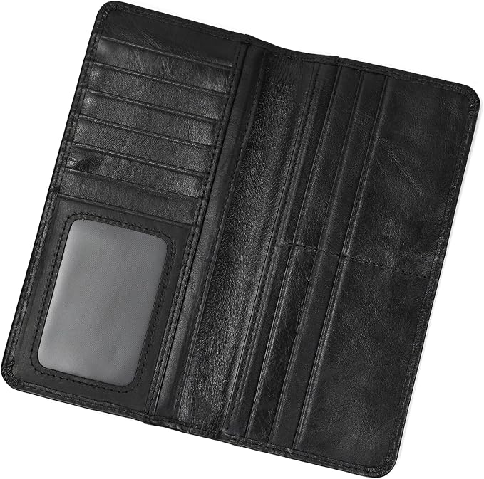 Genuine Leather Long Wallet for Men, Large Capacity Purse Clutch Bag Handbag Checkbook Cash Credit Cards Phone Holder | Large Capacity