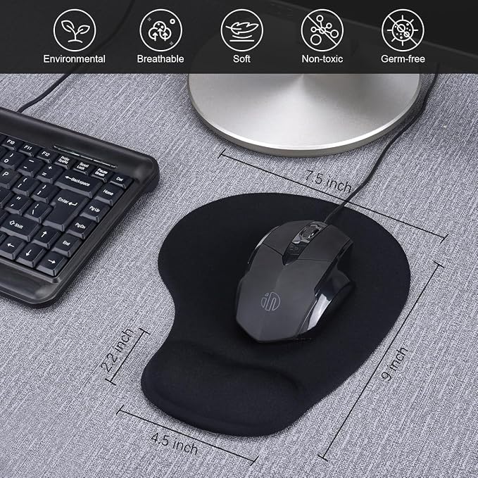 JIKIOU Ergonomic Mouse Pad with Gel Wrist Rest 2 Pack, Portable Small Black | Upgraded-Prevent Gel Leakage, Ergonomic Design for Pain Relief, Cooling Gel filled, Smooth Lycra Surface, Non-Slip PU Base