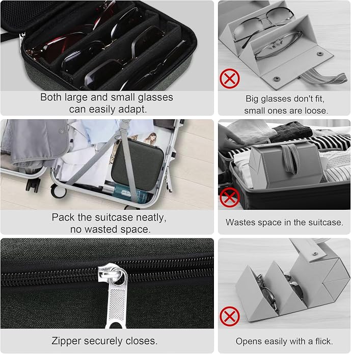 Bukere Travel Sunglasses Organizer Case Adjustable Slot For Multiple Eyeglasses Hard-shell Portable Storage Box for Men Women
