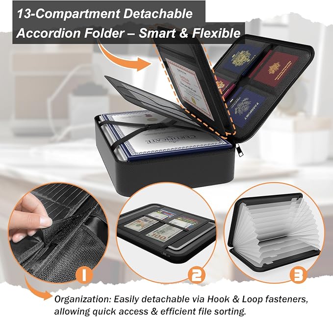 Large Fireproof Document Box with Lock,Upgraded Waterproof Fireproof Document Bag,Important Document Organizer Binder Hard Case Safe,5200℉ Fire Proof File Box,Portable for Business Travel Home
