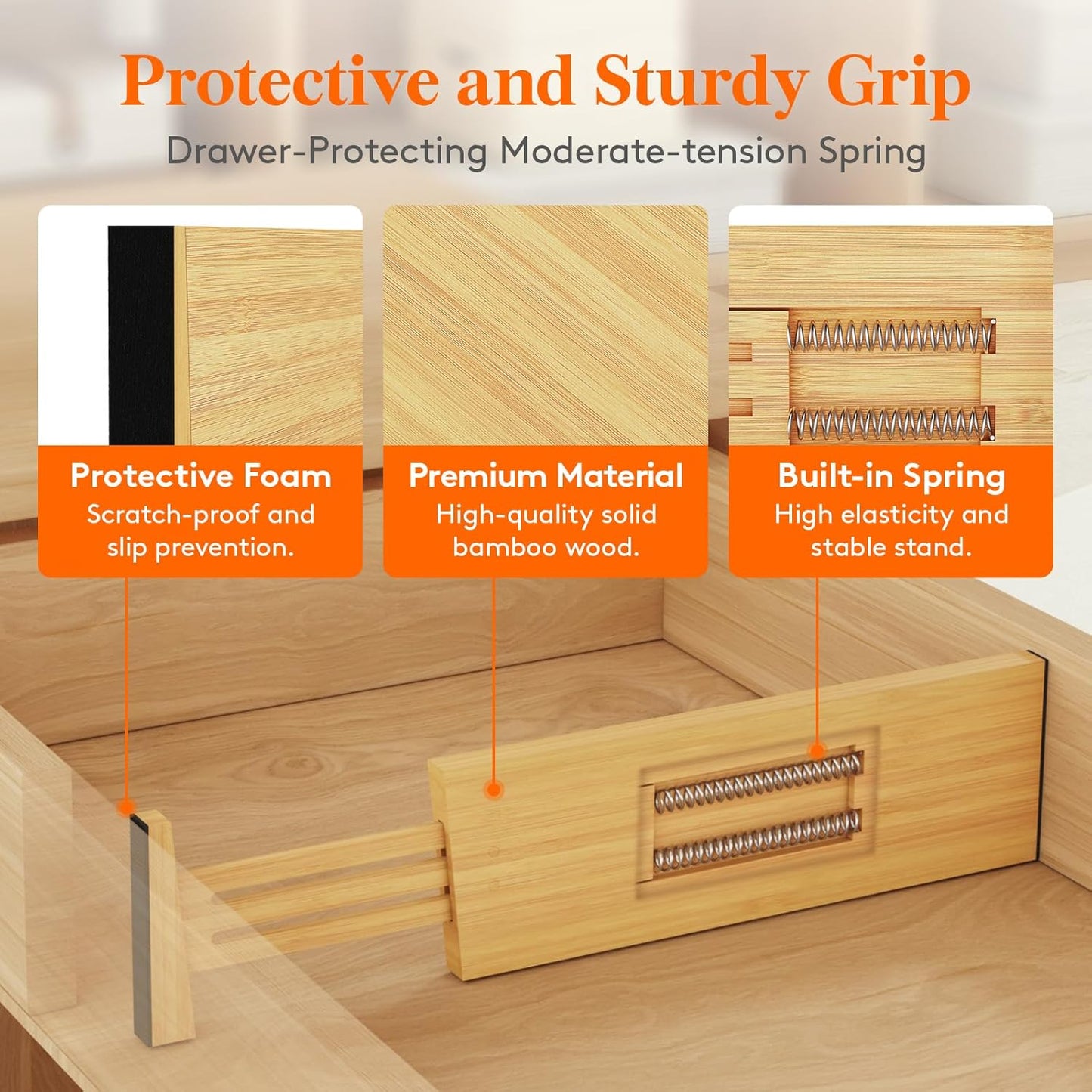 Lifewit 5 Pack Drawer Dividers Bamboo 4" High, 12-17" Adjustable Drawer Organizers for Clothes, Expandable Dresser Separators in Bedroom/Bathroom/Kitchen/Fridge/Office Organization and Storage
