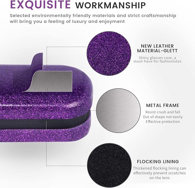 molshine Bling Hard Shell Glasses Case,Portable Sparkling Shiny Eyeglass Case for Men Women Girl Travel Study Work