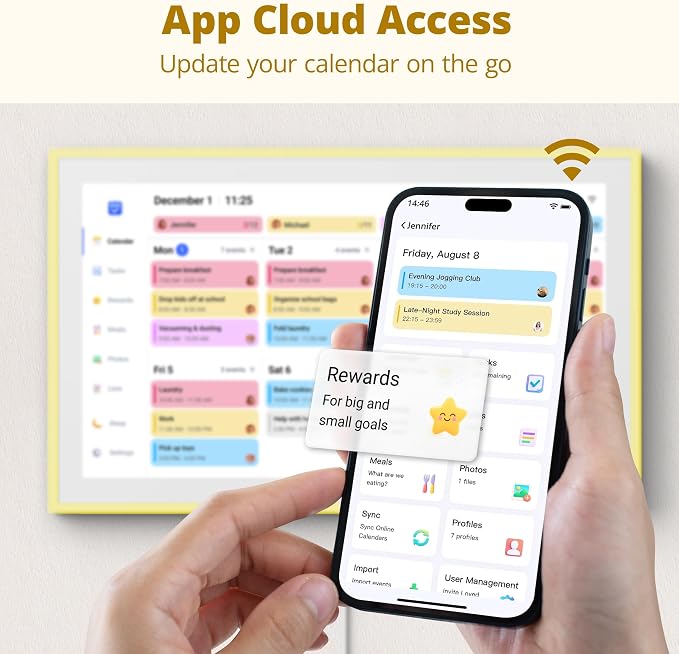 Dragon Touch 15.6 inch Digital Calendar & Chore Chart - Interactive Touchscreen Smart Family Planner,Digital Picture Frame for Mom, Women, Christmas & Weddings Yellow