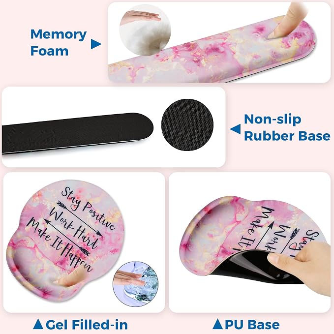 Mouse Pad and Keyboard Wrist Rest Support,Ergonomic Mouse Pad Set | Mousepad With Coaster and Non-Slip PU Base,Pain Relief for Desk Desktop Gaming, Computer,Office -Beach