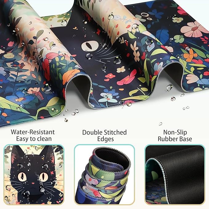 4-in-1 Mouse Pad Anime, Mouse Pad with Wrist Rest, | XXL Large Desk Mat Kawaii Mousepad with Gel Wrist Support Keyboard Wrists Rest Coaster, Ergonomic Gaming Cat Desk Pad