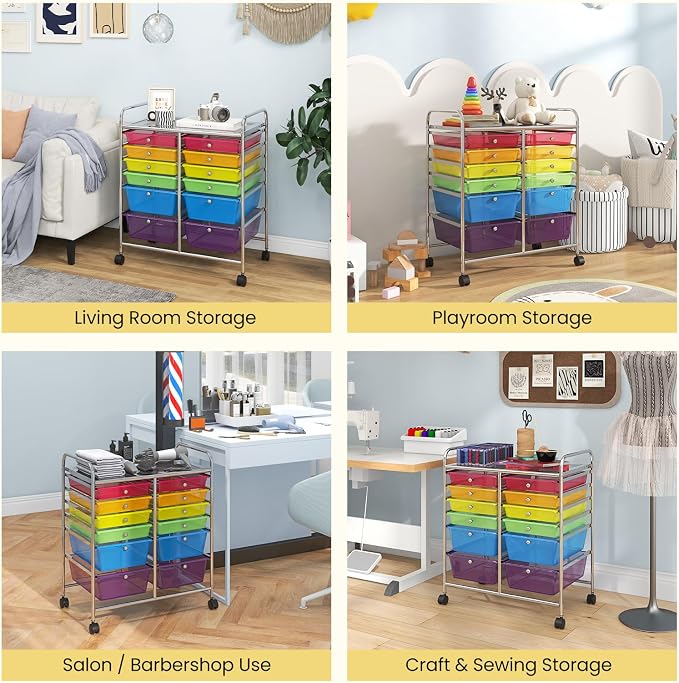 BECOMFORT 12-Drawer Rolling Cart with Drawers, Storage Cart on Wheels, Teacher Classroom Organizers with Metal Frame, Mobile Craft Cart, Trolley Utility Cart for School Office Play Room