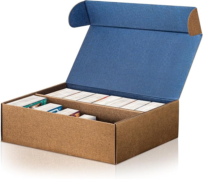 Card Storage Box, 8-Pack 9600 Count Bulk Sports Card Storage Boxes | 5-Layer Corrugated Cardboard Storage Box, Reversible Blue Gold Trading Card Organizer for TCG Mtg Cards