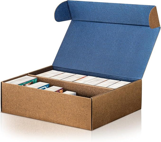 Card Storage Box, 6-Pack 7200 Count Bulk Sports Card Storage Boxes | 5-Layer Corrugated Cardboard Storage Box, Reversible Blue Gold Trading Card Organizer for TCG Mtg Cards