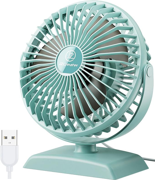 JZCreater USB Desk Fan, USB Fan Mini, 360 Rotation Desktop Fan with 3 Speed, Table Personal Cooling Fan, Quiet Mini Desk Fan, USB Powered, Small Fan for Home Office Bedroom Car Travel,Green