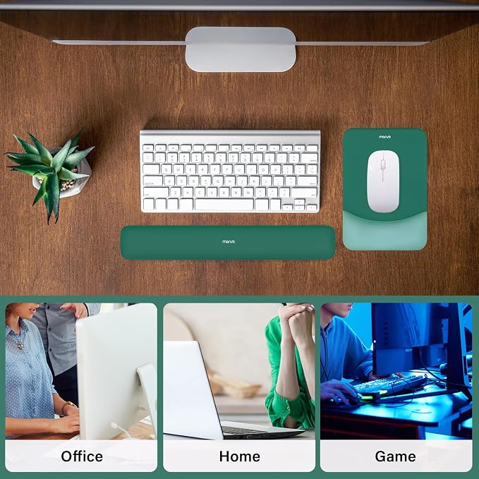 MOSISO Wrist Rest Support Mouse Pad & Keyboard Set, Peacock Green | Rectangular Ergonomic Mousepad, Non-Slip Base, Home/Office Pain Relief & Easy Typing, Neoprene Cloth & Raised Silicone Lining