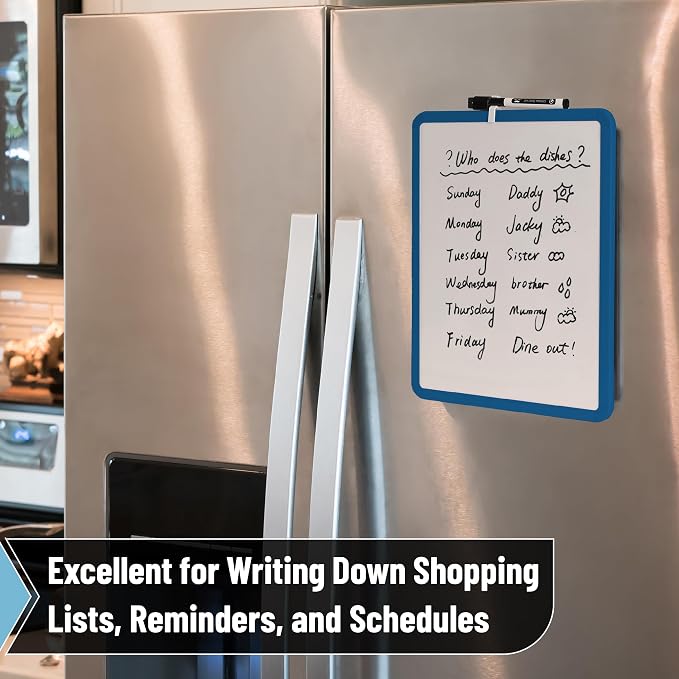 Mr. Pen- Dry Erase Board, 14” x 11” with a Black Dry Erase Marker | Dark Blue Frame, Small Mini White Board for Students, Fridge, Wall, Locker, Includes Double Sided Tapes