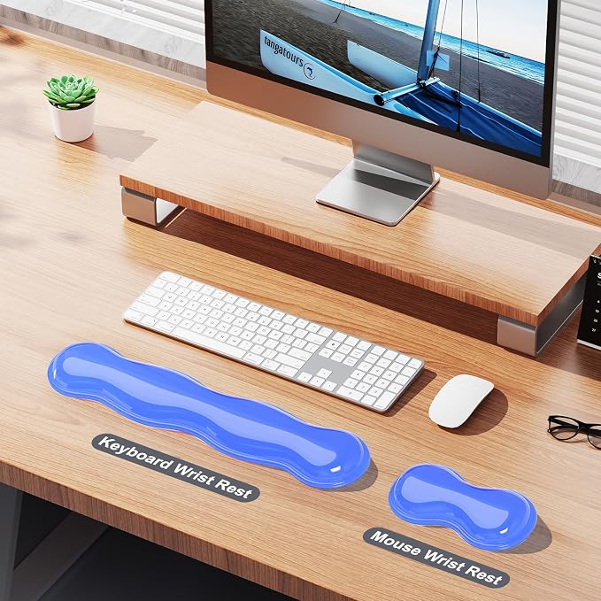 MOKURU Gel Keyboard and Mouse Wrist Rest Set, Comfort Ergonomic Wrist Support, for Wrist Pain Relief, Computer Keyboard Wrist Rest (Blue)