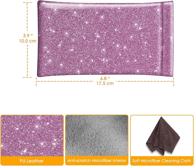 FINTIE Soft Eyeglasses Case with Cleaning Cloth, Portable Squeeze Top Vegan Leather Glasses Pouch, Sunglasses Eyewear Bag