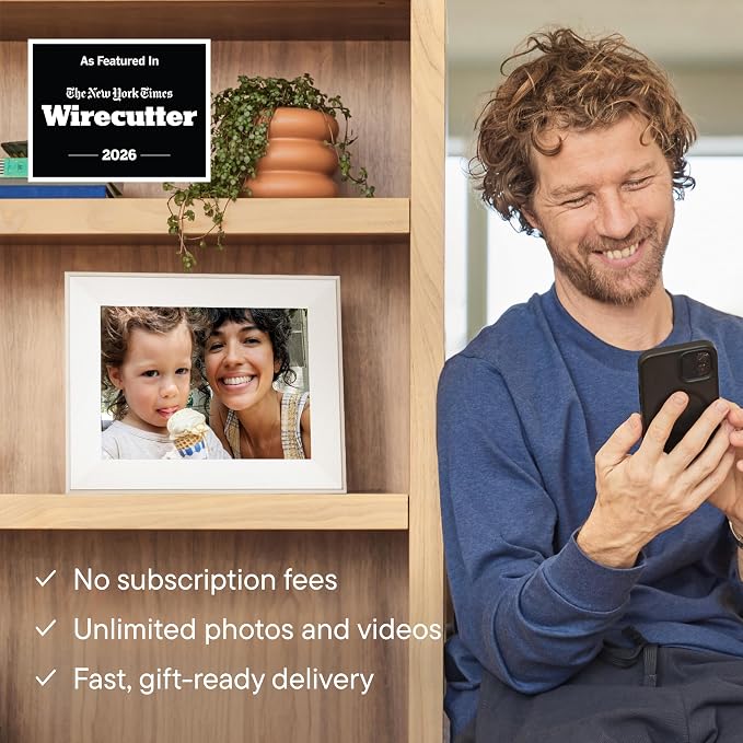 Aura 12" HD WiFi Digital Picture Frame – Free Unlimited Cloud Storage – Send Photos from Phone – No Subscription – Auto On/Off – Gift for Parents & Grandparents (White Mat, 12")