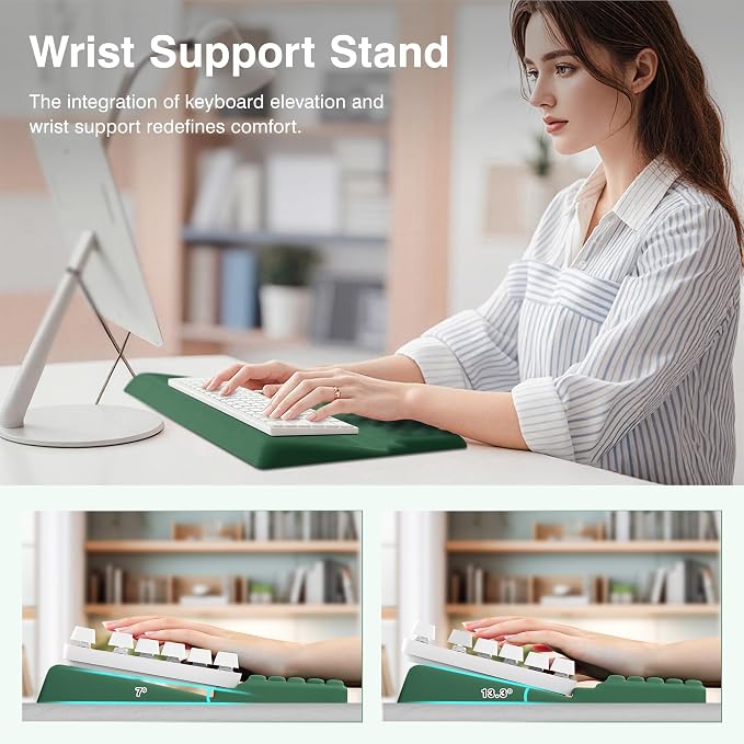 Ospelelf Keyboard Wrist Rest Stand Pad and Ergonomic Mouse Pad Set with Large Mousepad, Memory Foam Comfort, Premium Office Desk Accessories for Pain Relief, Green