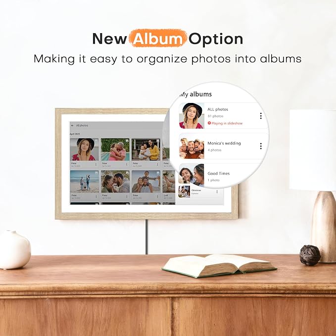 Digital Picture Frame Large, 15.6 Inch Digital Photo Frame Frameo, WiFi Electric Slideshow Frame, 1920*1080 IPS FHD Touchscreen, 32GB, Tabletop&Wall-Mounted, Share Video Picture, Gifts, Oyster White