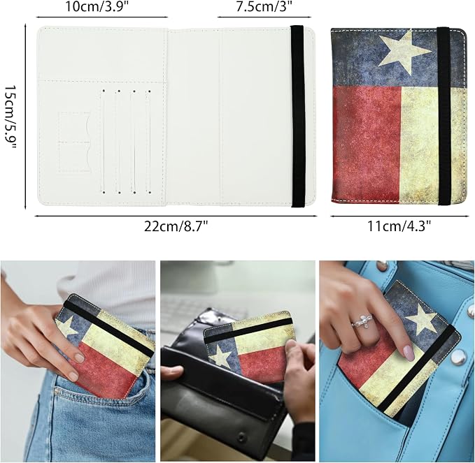 Texas Vintage Flag Passport Holder for Women and Men PU Leather Passport Cover for Travel