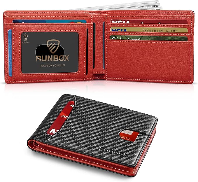 RUNBOX Wallet for Men, Slim Leather Bifold, RFID Blocking Card Holder | Minimalist Front Pocket Design, Credit Card Organizer, Holds 11 Cards, Large Capacity, Thin Profile, Birthday Gifts for Men