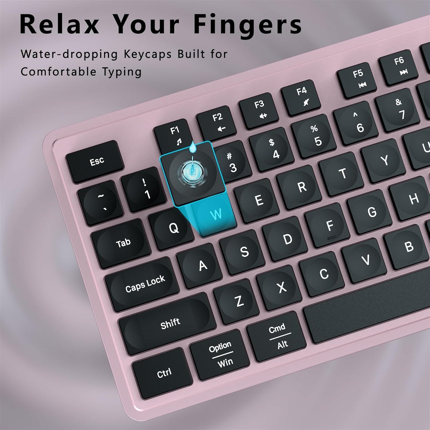 Wireless Keyboard and Mouse Combo, COVEVA 2.4GHz Wireless Keyboard Mouse with USB Receiver, Water-Dropping Keycaps, 104 Keys Full Size with Number Pad for PC Laptop Computer Desktop(Black Pink)