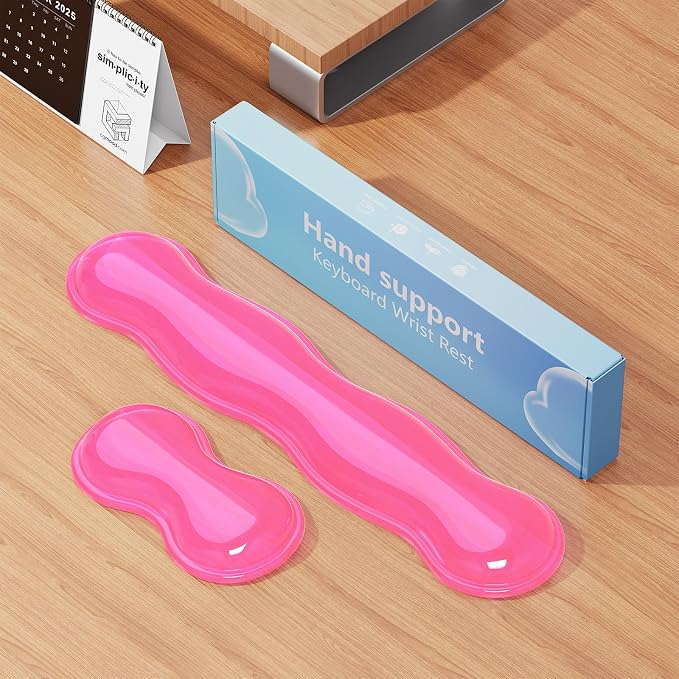 MOKURU Gel Keyboard and Mouse Wrist Rest Set, Comfort Ergonomic Wrist Support, for Wrist Pain Relief, Computer Keyboard Wrist Rest (Pink)
