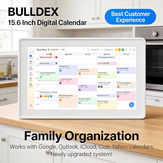 15.6 Inch Digital Family Calendar Organizer, Wall-Mountable and Tabletop Design, All-in-One Schedule Planner with Photo Frame, Blue
