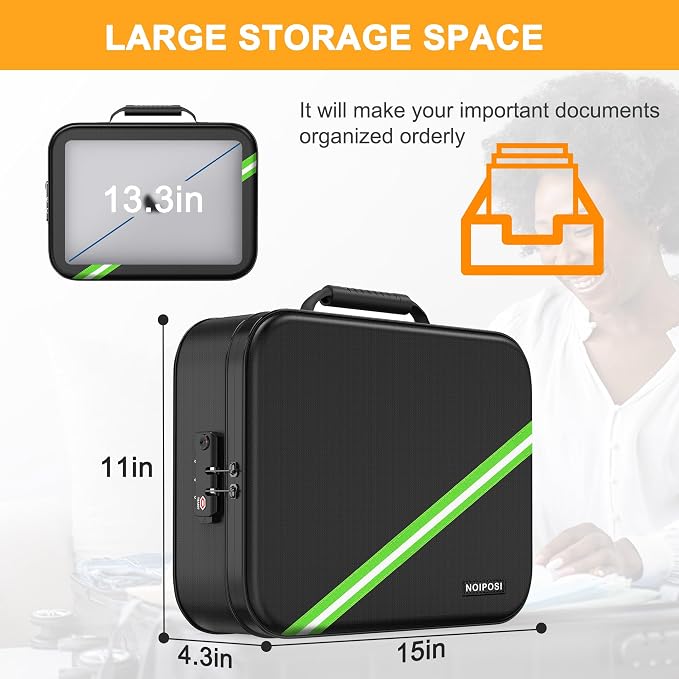 Fireproof Document Box with Lock 5200℉-8 Layer | 15.0"x11.0"x4.3" Water Resistant Document Organizer ,Portable Home Travel Safe Storage Box for Important Documents,File