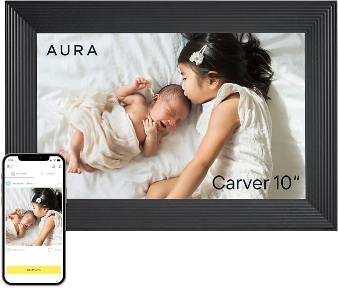 Aura 10" HD WiFi Digital Picture Frame – Free Unlimited Cloud Storage – Send Photos from Phone – No Subscription – Auto On/Off – Gift for Parents & Grandparents (Black, 10")