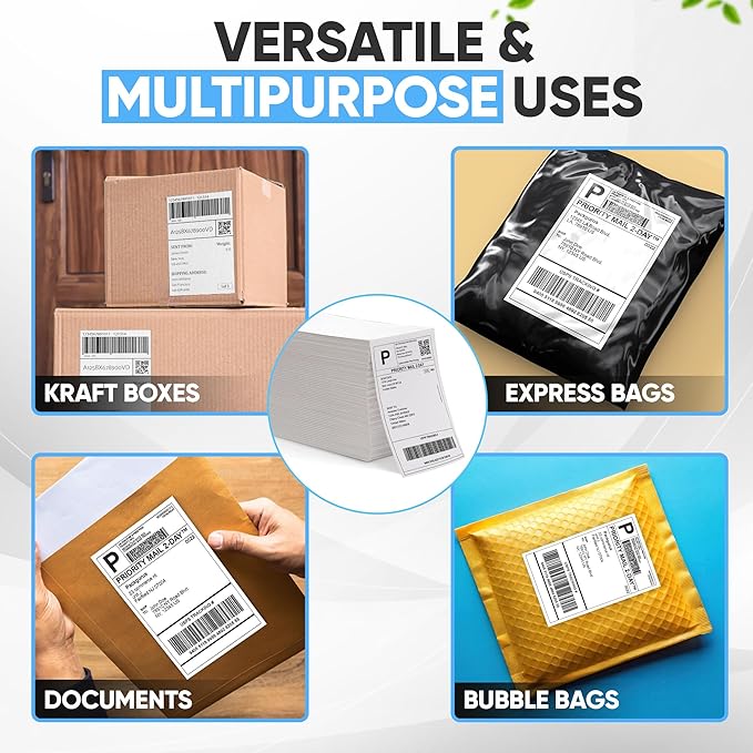 PackGurus 4"x6" Fanfold Direct Thermal Labels Commercial Shipping Label with Perforated line for Thermal Printers, Compatible with Zebra & Rollo Printer (3 Stacks - 6000 Labels)