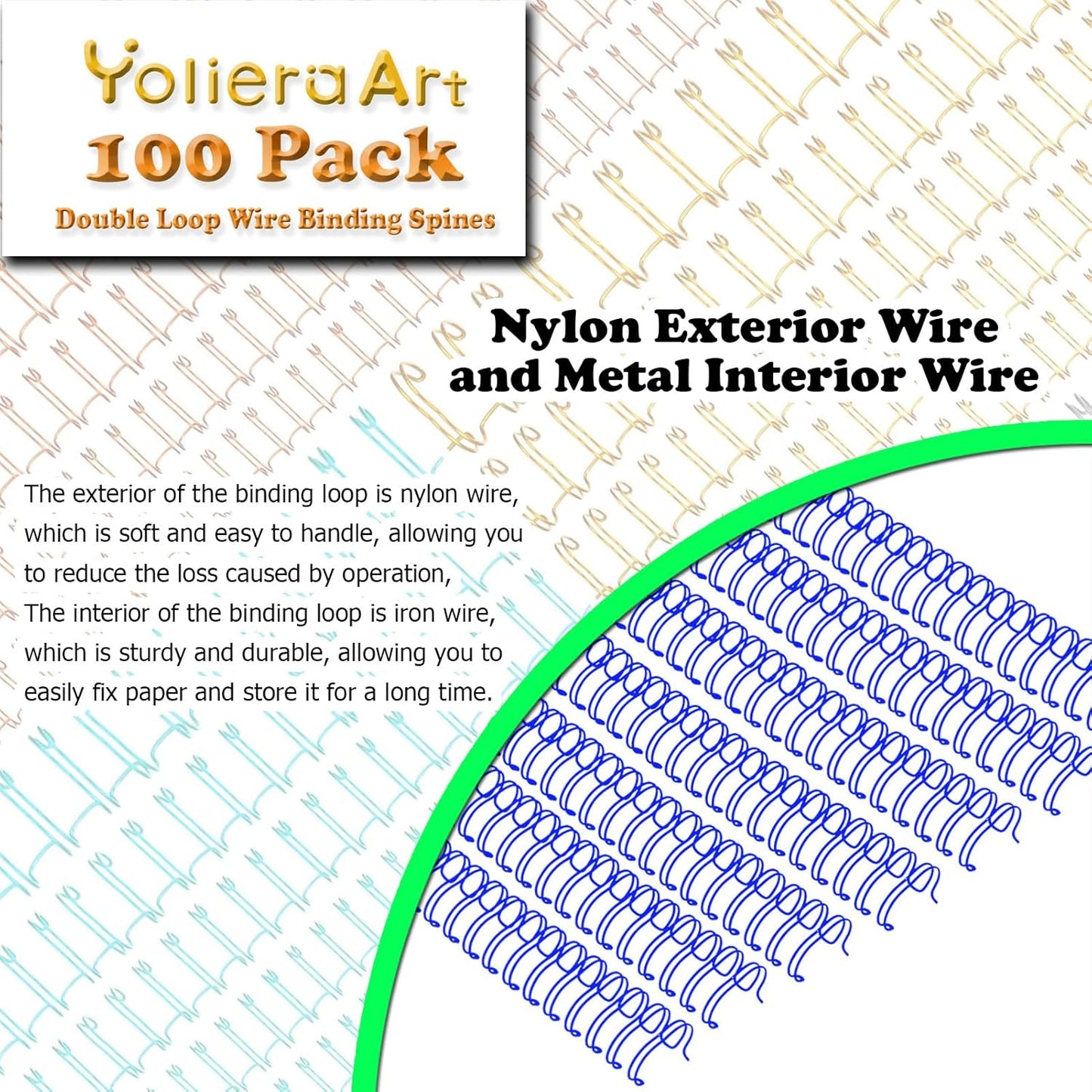100 Pack Metal Twin Loop Binding Wire Coils, 34-Loop, 3/4" Cinch Book Binding Wire, 3:1 Pitch, YolieraArt Double Loop Bindings180 Sheet Capacity Fit for School Office Notebook Maker Blue