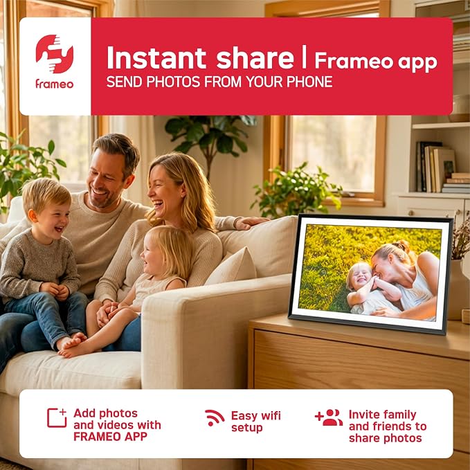 AGFAPHOTO FRAMEO WiFi Digital Picture Frame 15.6 Inch – HD Touchscreen Smart Photo Frame, Phone-Style 16:10 Ratio, Share Photos Instantly via App, 32GB, Auto-Rotate, Clock & Weather, Modern Design
