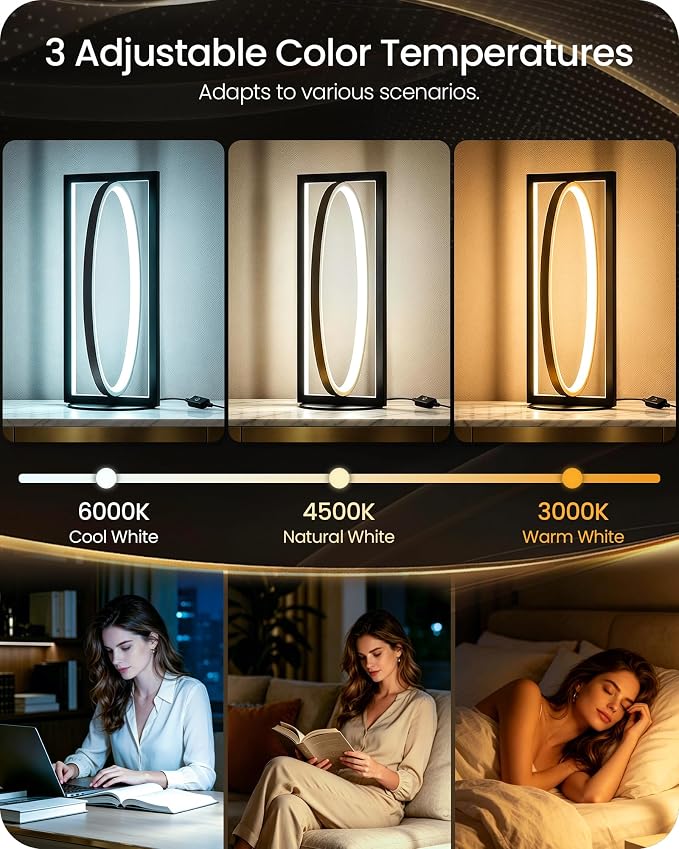 Modern LED Table Lamp, Dimmable Minimalist Bedside Lamp, 3 Color Temperatures, Angle Adjustable, Cute Desk Lamp, Nightstand Lamp for Living Room, Bedroom, Office, Black and Gold D62TL05
