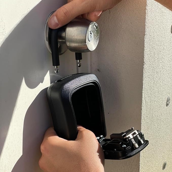 Iron Lock® Medium Key Lock Box with Code, U-Shackle Opens Fully Out (Black) | Built-in key hooks + catch tray; hangs on handles, gates, fences or a hasp; wall-mountable; dial cover; no batteries