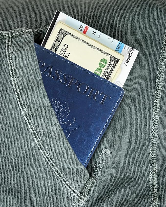 Sizobi Passport Holder for Travel Men, RFID Blocking Passport Covers Case | Passport Wallet Card Slot, International Travel Must Haves Travel Accessories for Women, Cruise Ship Essentials Gifts, Blue