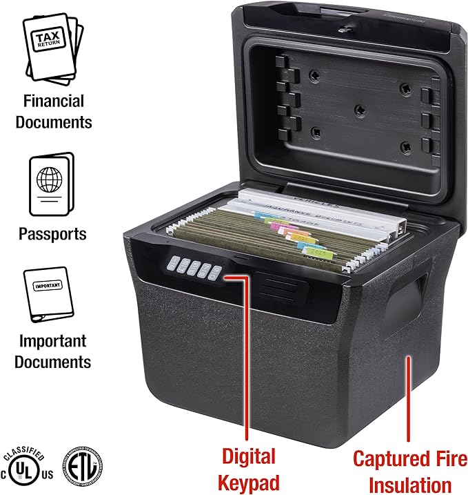 SentrySafe Charcoal Gray Waterproof and Fireproof Safe, Lock Box with Keypad for Documents and Hanging File Folders, Exterior: 14.1 x 16.6 x 13.8 Inches, ‎FHW40300 | Document and Hanging File Folder Storage With Fire/water Protection, Programmable Digi...