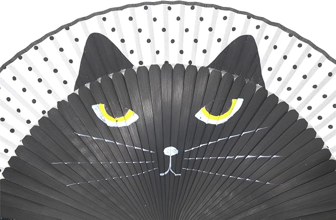 OMyTea "Sexy Cat Folding Hand Held Fan for Women - with a Fabric Sleeve for Protection - Chinese/Japanese Vintage Retro Style for Wedding, Dancing, Church, Party, Gifts (Black)